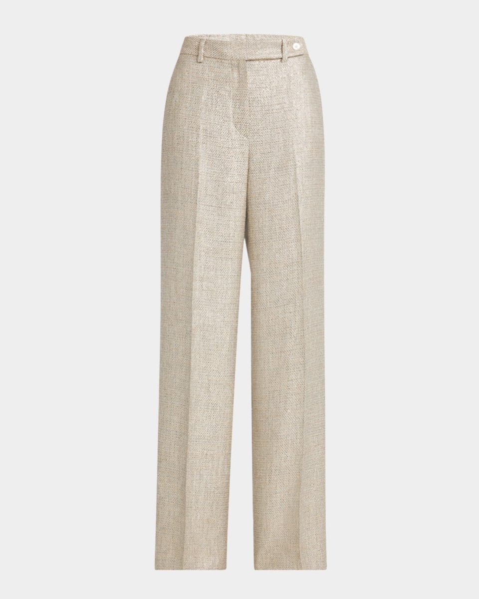 Metallic Crepe Straight-Leg Trousers